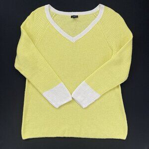 NWOT Talbots Women’s 1X Plus Sweater Yellow Cotton Blend Knit Pullover V Neck